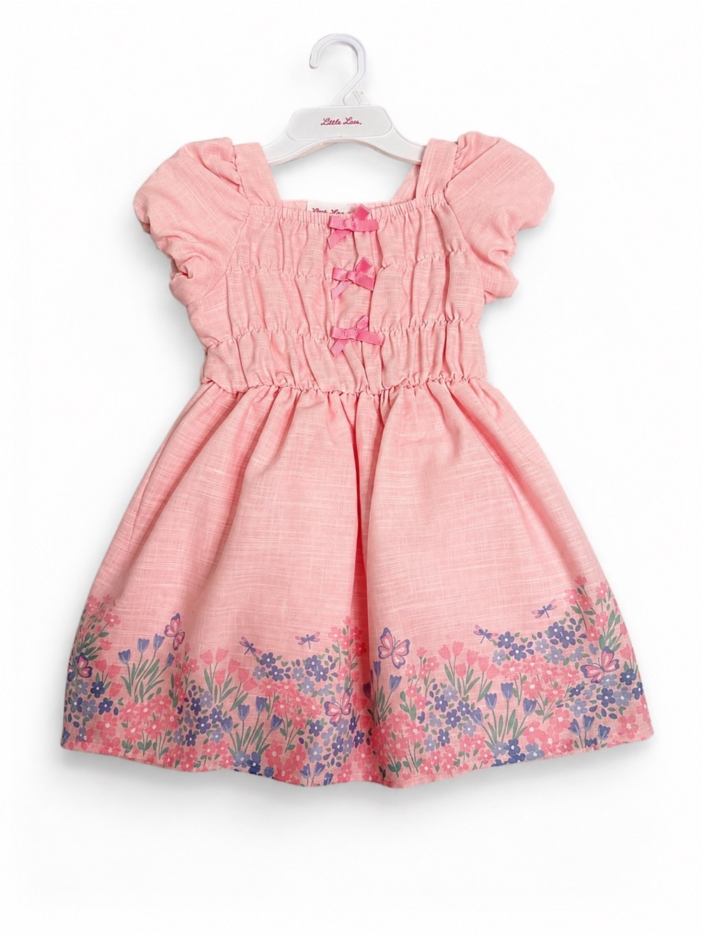Little Lass Girls Size 5 Pink Smocked Floral Puff Sleeve Easter Party Dress